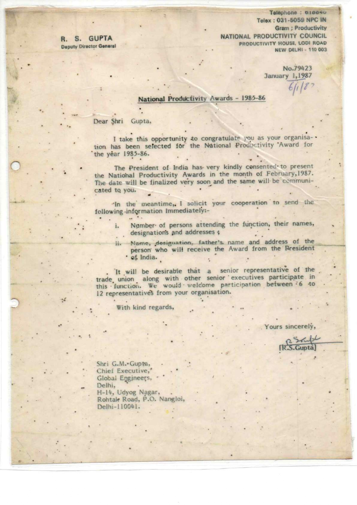 National Productivity Award